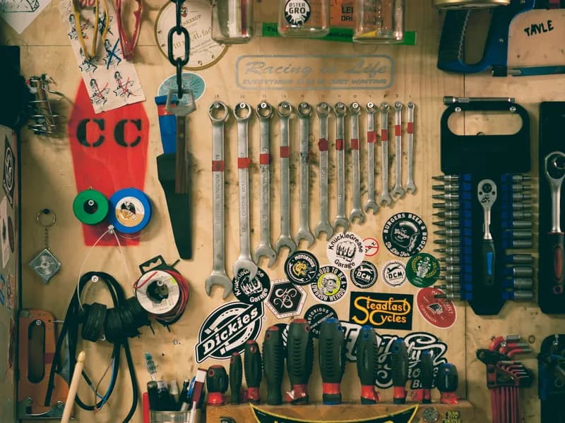 Motorcycle garage with tools and maintenance setup